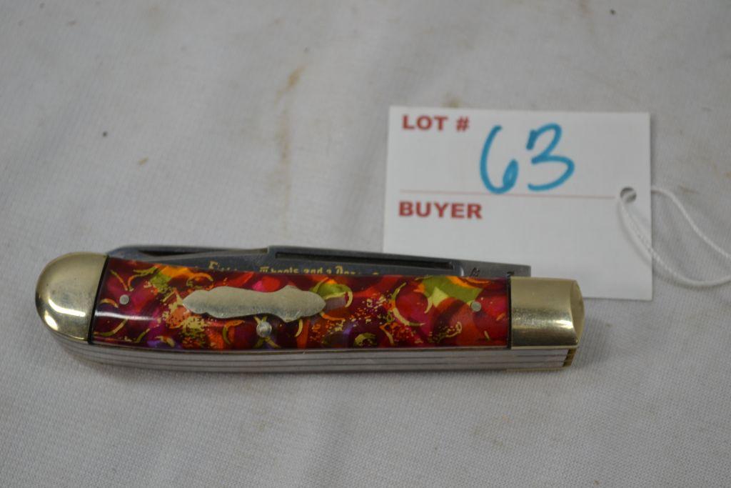 Fight'n Rooster 1 of 150; 1993 Pocket Knife, 4" Multicolor Man Made Rust and Gold Handle "Eighteen W