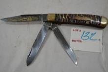 Fight'n Rooster 1 of 500 #67 Wabash Cannonball 1993 3 Blade; Man Made Red and Black Strip Handle