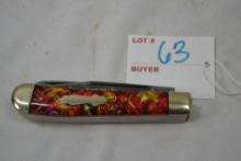 Fight'n Rooster 1 of 150; 1993 Pocket Knife, 4" Multicolor Man Made Rust and Gold Handle "Eighteen W