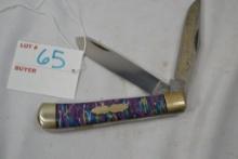 Fight'n Rooster 1994, 4" "God Guns and Guts" 1 of 150 Double Bladed Knife #50 Trapper Pattern with P