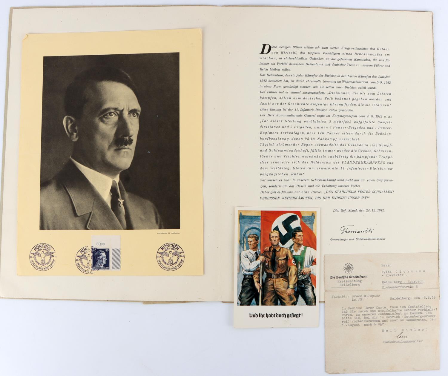 WWII GERMAN DOCUMENT AND PIC OF HITLER LOT 4