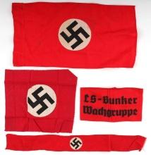 4 WWII GERMAN REICH NSDAP SMALL FLAG & ARMBAND LOT