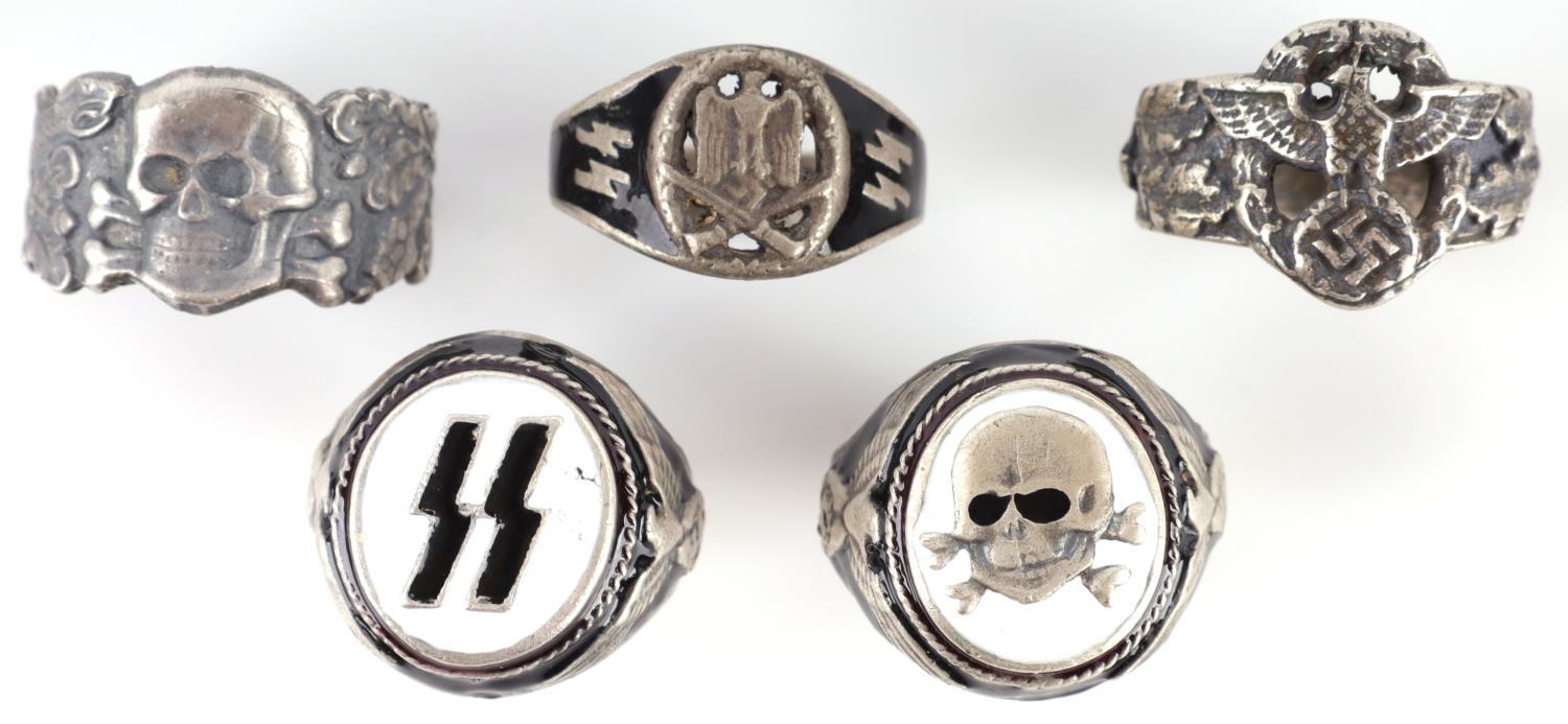 LOT OF 5 WWII GERMAN SS THIRD REICH RINGS