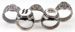 LOT OF 5 WWII GERMAN SS THIRD REICH RINGS