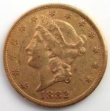 1882 S TWENTY DOLLAR LIBERTY HEAD GOLD COIN