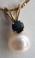 10K YELLOW GOLD PEARL SAPPHIRE NECKLACE