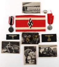 WWII GERMAN REICH HJ ARMBAND MEDALS & SS RING