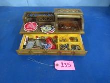 JEWELRY BOX W/ PATCHES AND PINS