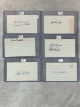 (6) Signed 3 x 5 Index Cards - Mitchell, Campbell, Kennedy, Harder, Keltner, and Feller