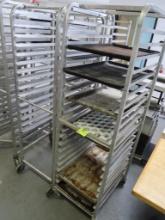 aluminum sheet pan racks, on casters, w/ pans