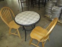 28 IN.  GRAY/BLACK TABLE /2 WOOD  CHAIRS