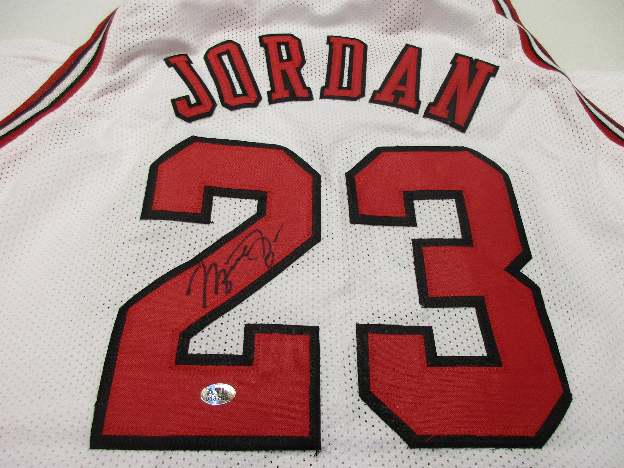 Michael Jordan of the Chicago Bulls signed autographed white basketball jersey ATL COA 760