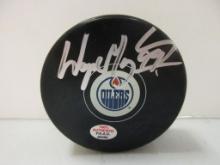 Wayne Gretzky of the Edmonton Oilers signed autographed logo hockey puck PAAS COA 389