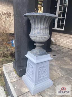 Metal decorative urn on stand 48" high