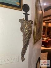 Decorative resin wall sconce 36" with metal dagger