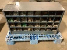 A PALLET OF, BOLT BIN WITH NUTS, BOLTS, WASHERS AND