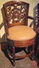 NEW Indonesia Hand Carved Mahogany Tan Leather