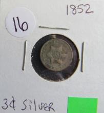 1852- Silver 3 Cent