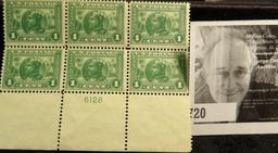 1913 Six-Stamp Mint Plate block San Francisco 1915 Balboa 1513 1c Stamps Scott # 397, NG. Quite Rare