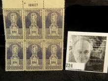 Six-Stamp Mint Plate block 1803-1889 John Ericsson Memorial 5c Stamps Scott # 628, NG. Quite Rare as