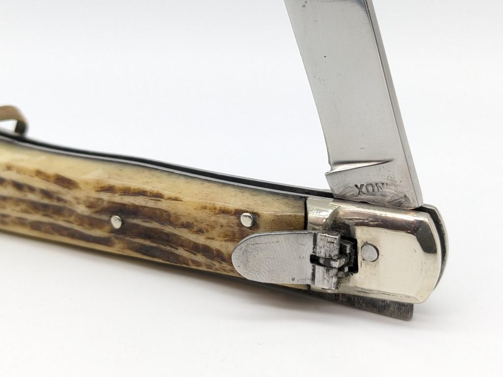 Inox Stag Leverlock Switchblade Knife