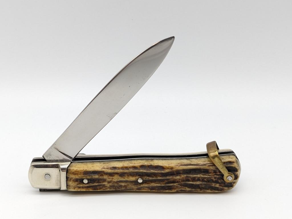 Inox Stag Leverlock Switchblade Knife