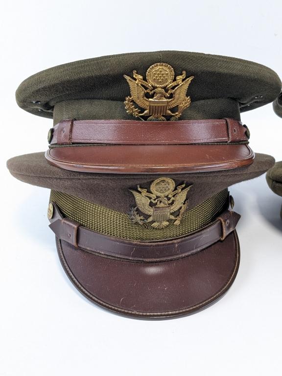 (4) Green US Military Dress Caps