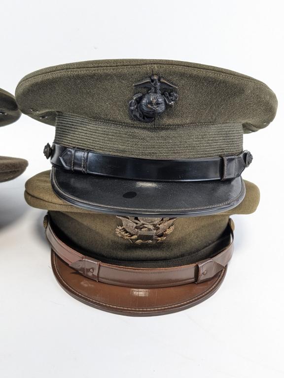 (4) Green US Military Dress Caps