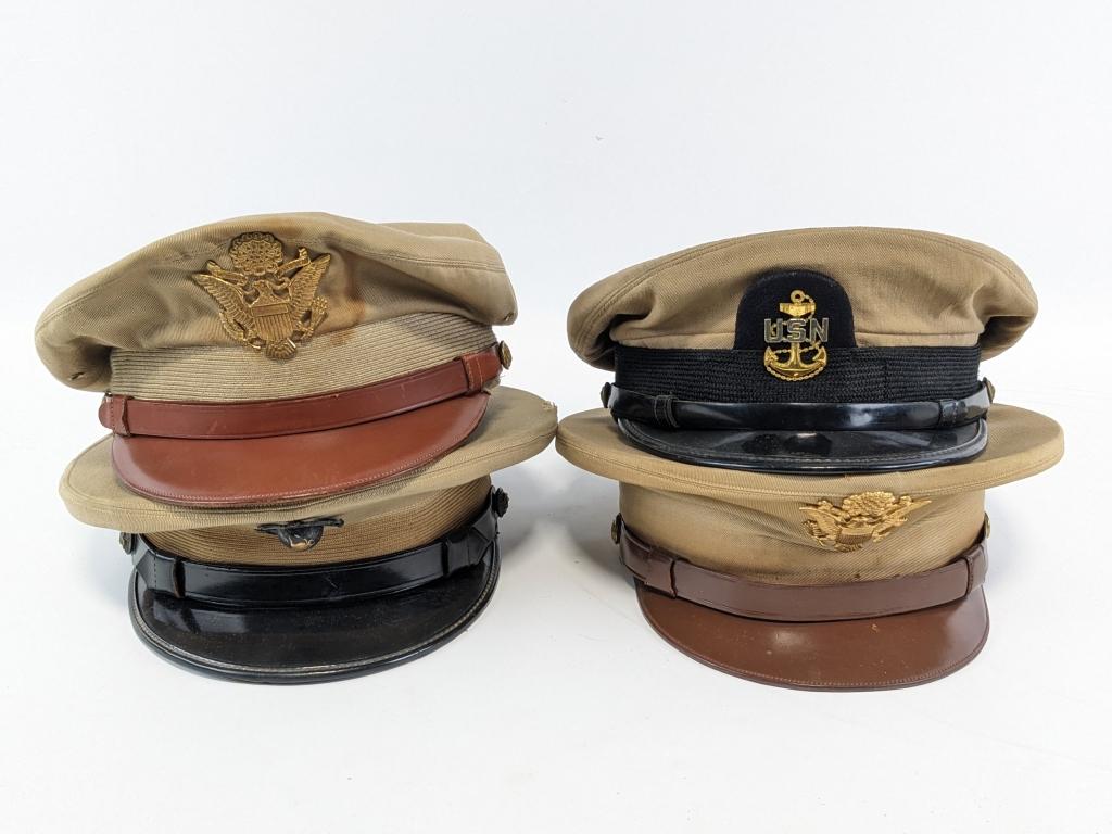 (4) Tan US Military Dress Caps