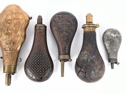 (8) Civil War Era Copper / Brass Powder Flasks