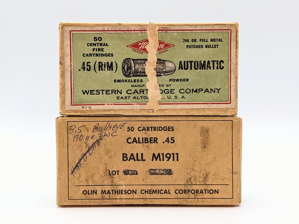 (2) Western Cartridges & Olin Mathieson .45 Ammo
