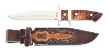 DEON NEL SUBHILT FIGHTER WITH TOOLED LEATHER SCABBARD AND CASE.