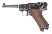 (C) G DATE MAUSER "S/42" CODE P.08 LUGER SEMI AUTOMATIC PISTOL WITH MATCHING HOLSTER AND 2 MAGAZINES
