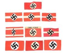 LOT OF 10: THIRD REICH NSDAP AND HJ ARMBANDS.