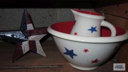 Patriotic mixing bowl pitcher and metal star decoration
