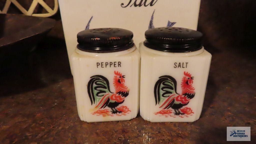 50s salt and pepper...shakers and hanging salt cellar