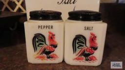 50s salt and pepper...shakers and hanging salt cellar