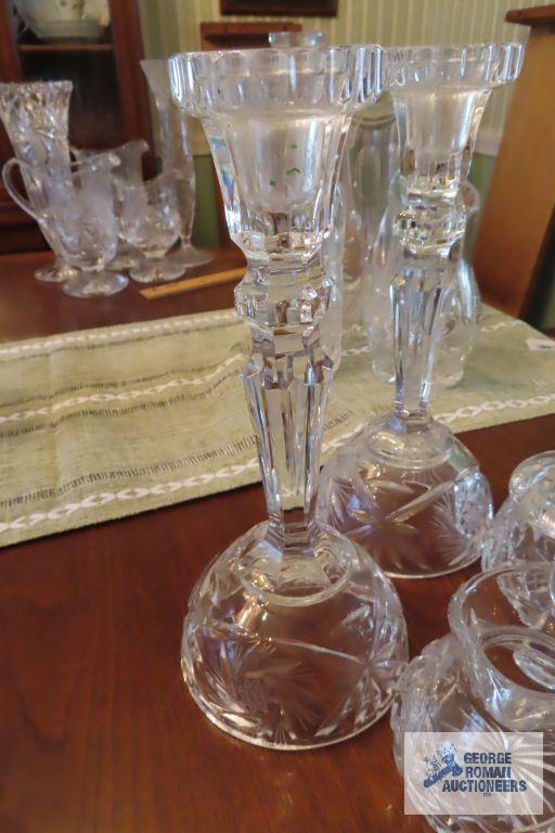 Crystal star design candle holders and creamer and sugar