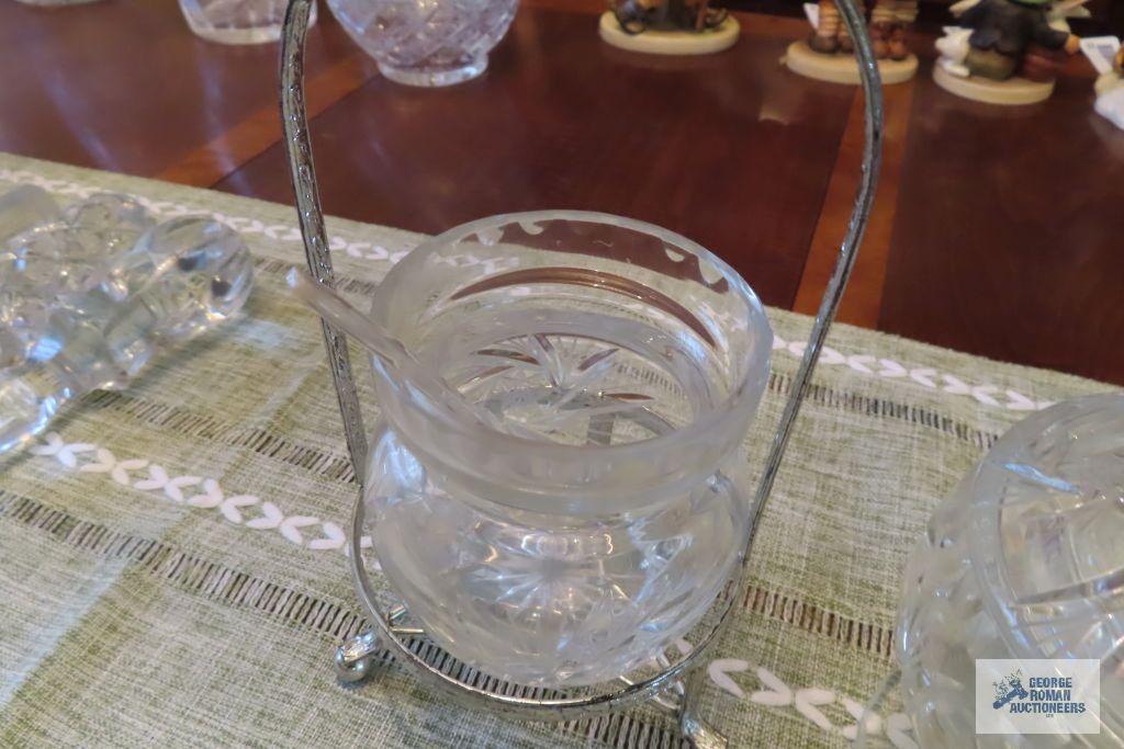 Crystal star design vase, covered compote and covered jam holder