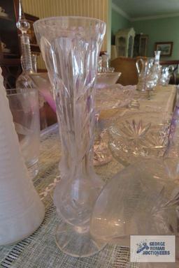 Assorted glassware,...bowls,...candy compote, vases,...basket