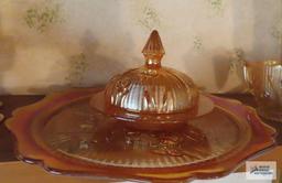 Carnival Glass butter dish and plate