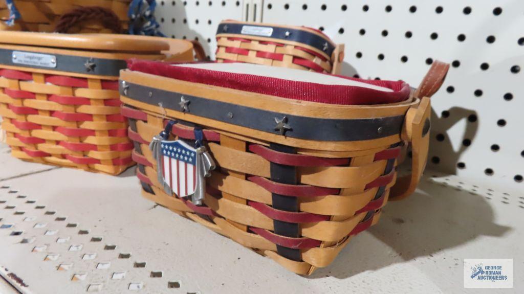 Four Longaberger 2000-2004 red and blue stripe star baskets, including 2001 inaugural basket and
