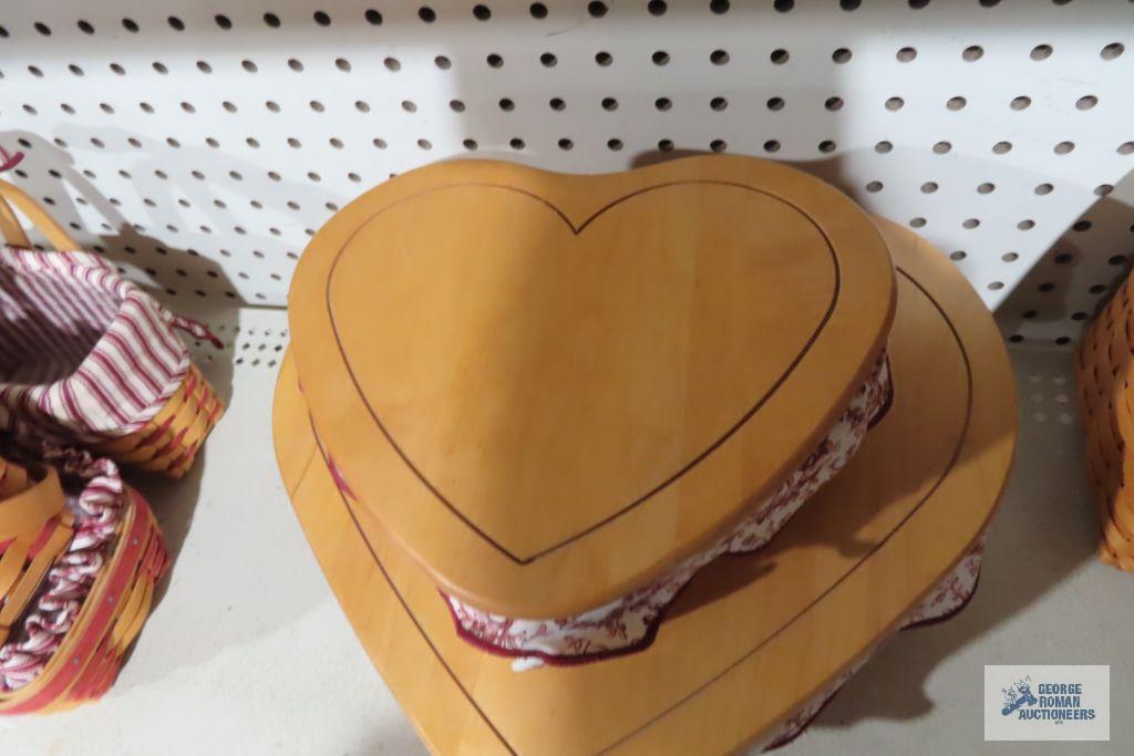 Longaberger (2) 1999 heart shaped baskets and (1) 2000 heart shaped basket