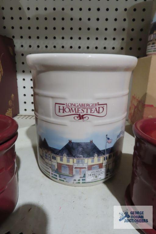 Longaberger Pottery candle holders and homestead crock