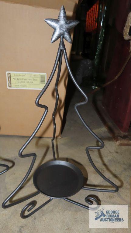 Longaberger wrought iron christmas tree candle holders and swivel caddy