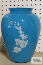 Turquoise floral glass vase
