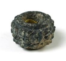 1 11/16" diameter miniature pre-Columbian stone mace head recovered in Peru.
