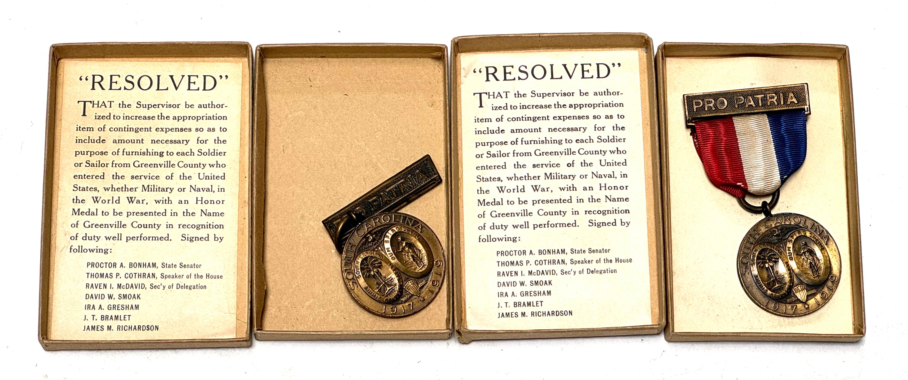 WWI Greenville County 1917-1919 Pro Patria Service Medals