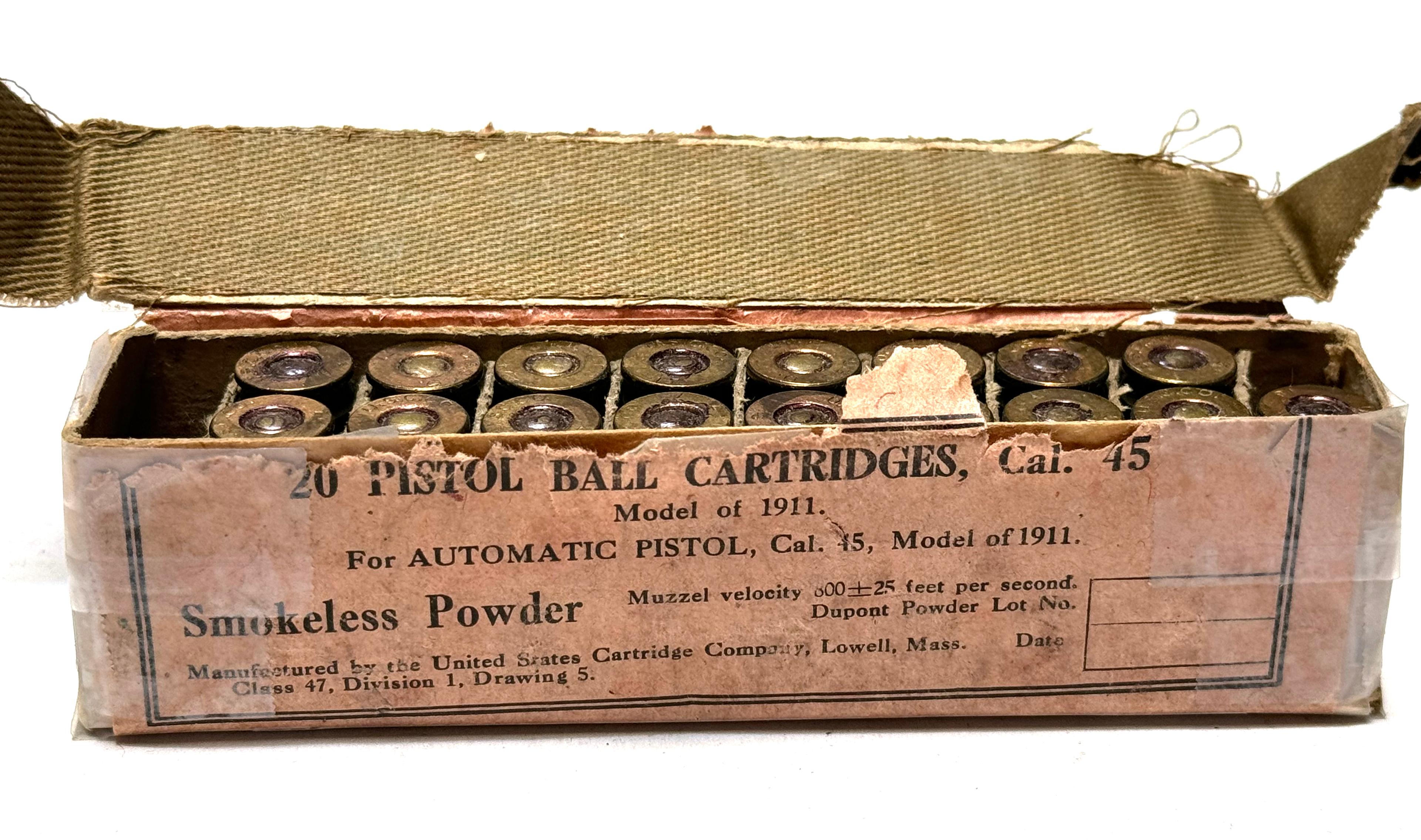 17rds. of 1917 US WWI Pistol Ball .45 Caliber Model of 1911 Ammunition by US Cartridge Co.