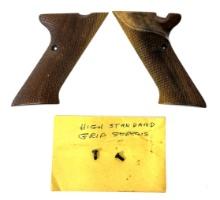 High Standard Pistol Wood Checkered Grips w/ Screws